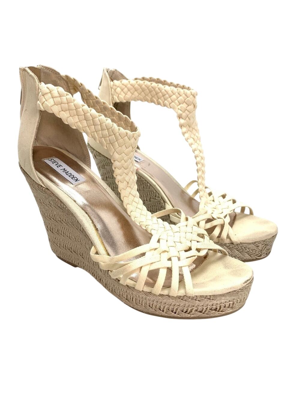 Steve Madden RISE Womens Cream Ivory Espadrille Wedge Platform Shoes Sandals  9
